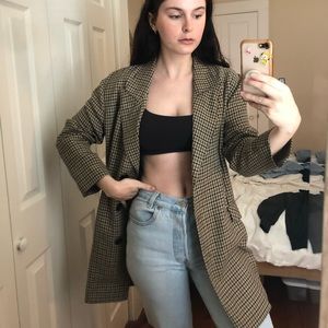 Vintage khaki and black houndstooth blazer